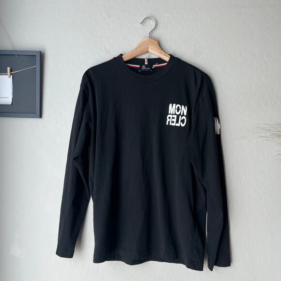 Moncler Grenoble Black Long Sleeve Graphic‎ Logo Crewneck Tee Men’s Size Small - Picture 1 of 13